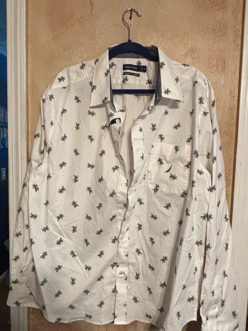 NWT Nautica White Long-Sleeve Palm-Tree XXL Print Button-Up Shirt